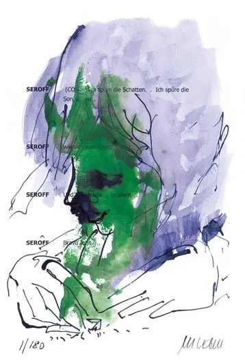 In allem Freude (Farblithographie über Drehbuchtext / num. u. signiertes Blatt, Auflage: 180 Ex.)