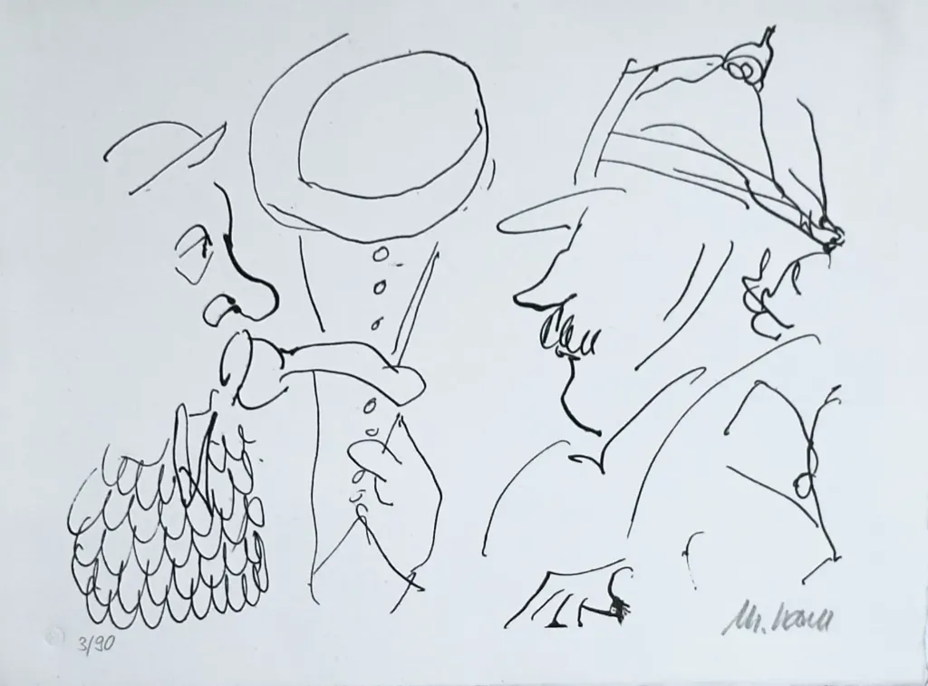 Clown und Polizist - (Lithographie / num. u. signiertes Blatt, Auflage: 90 Ex.)