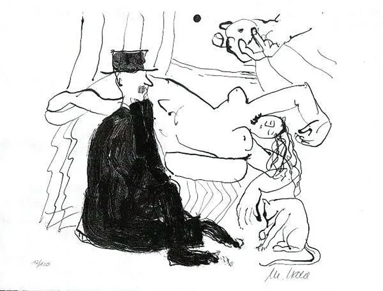 Traum des Marinelli - (Zyklus "Hamlet in Amerika") - (Lithographie / 2002, num. u. signiertes Blatt, Auflage 120 Ex.)