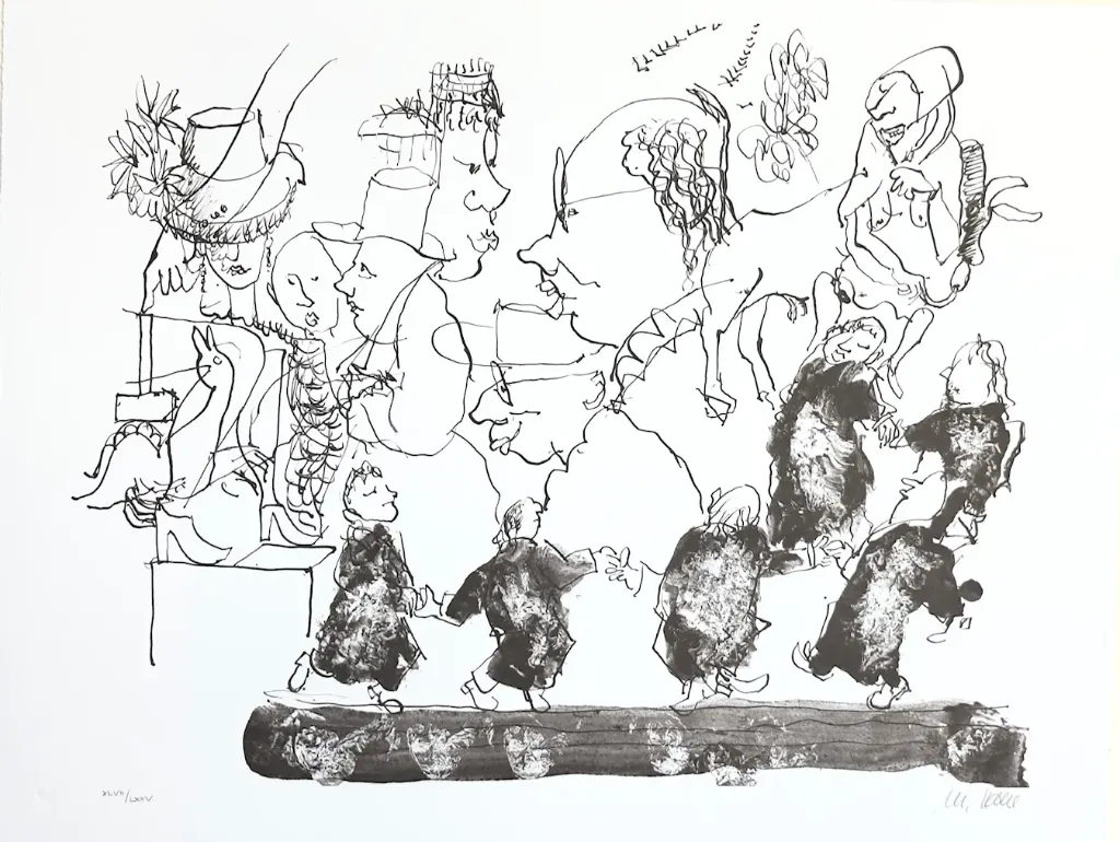 Jahrmarkt der Eitelkeiten - (Zyklus "Der Urfaust") - (Lithografie / 2003, signiertes Blatt, "epreuves d'artiste"-Druck)