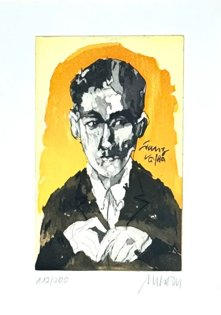 Franz Kafka - Vorzugsgrafik mit dem Buch "Jüdische Freunde/Jewish Friends" (2022) - (Farbradierung / num. u. signiertes Blatt, Auflage: 200 Ex.)