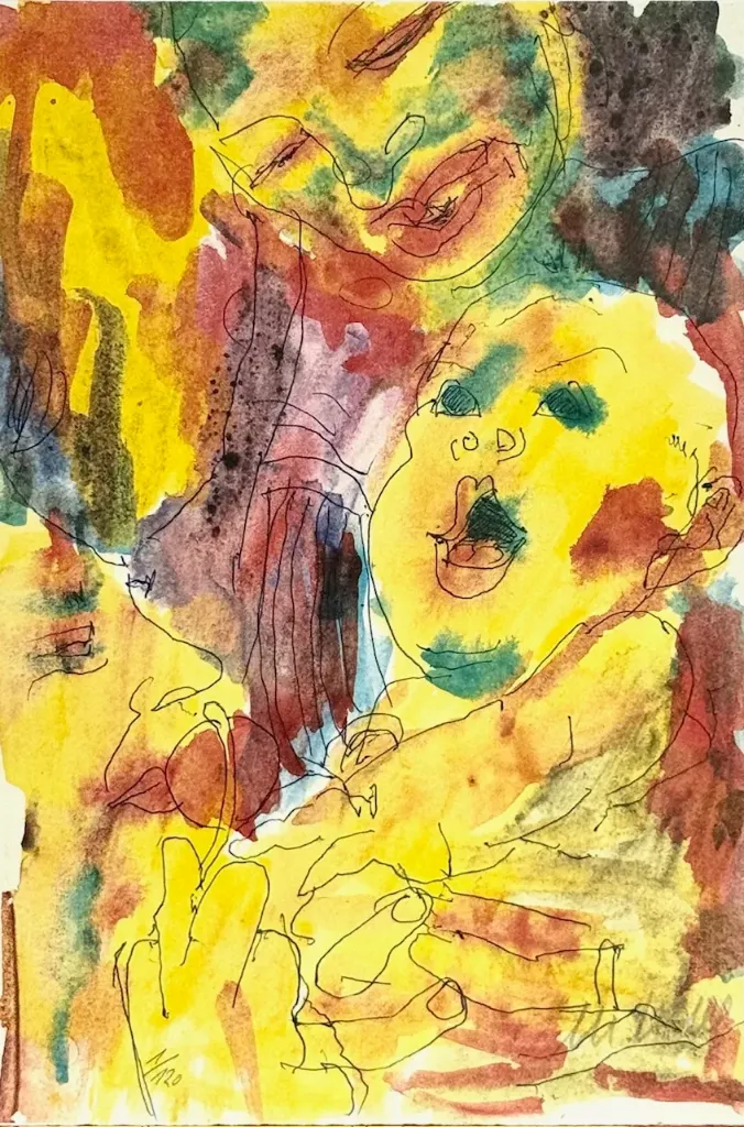 Wir drei - (Farblithographie auf Drehbuchtext 'Utz' / 2007, num. u. signiertes Blatt, Auflage 120 Ex.)