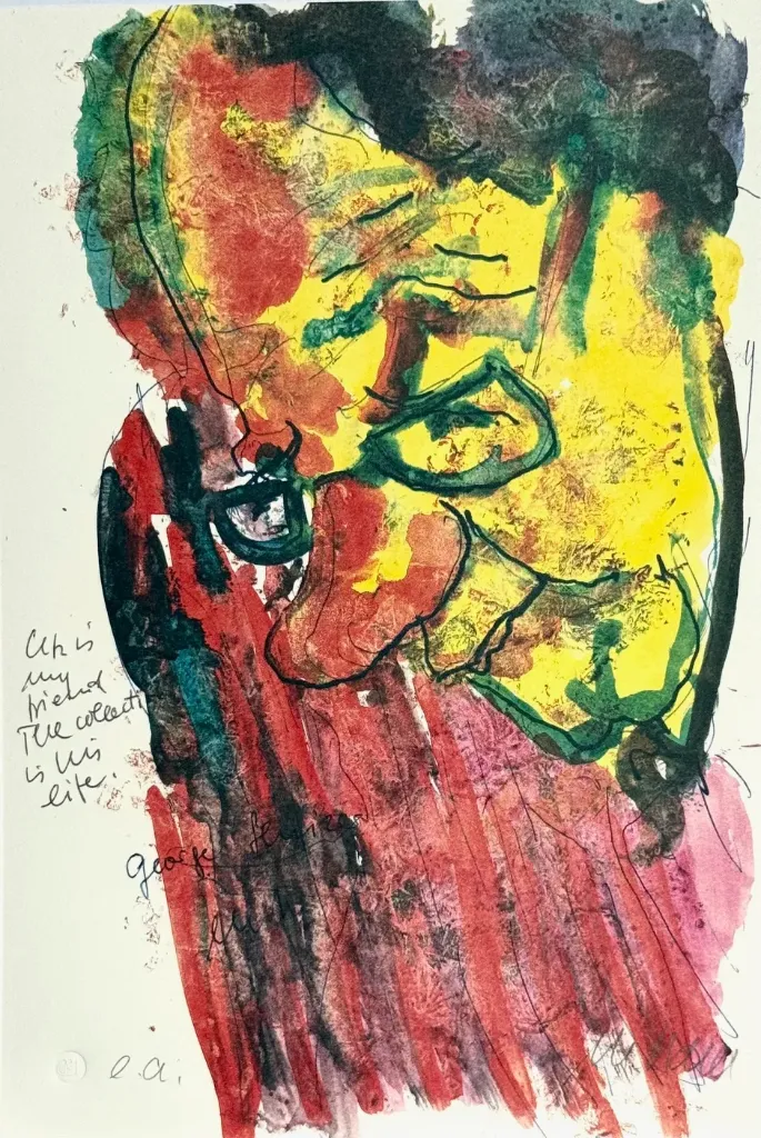 ... is my friend - (Farblithographie auf Drehbuchtext 'Utz' / 2007, signiertes Blatt, "epreuves d'artiste"-Druck)
