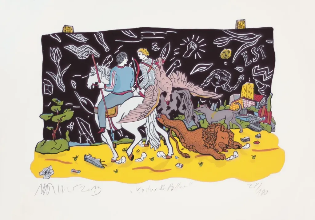 Moritz Götze (*1964): Kastor und Pollux (Farbgrafik / 2013, num. u. signiertes Blatt, Auflage: 100 Ex.)