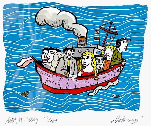 Moritz Götze (*1964): Unterwegs (Literarische Seereise) - (Farbgrafik/ 2009, num. u. signiertes Blatt, Auflage: 100 Ex.)