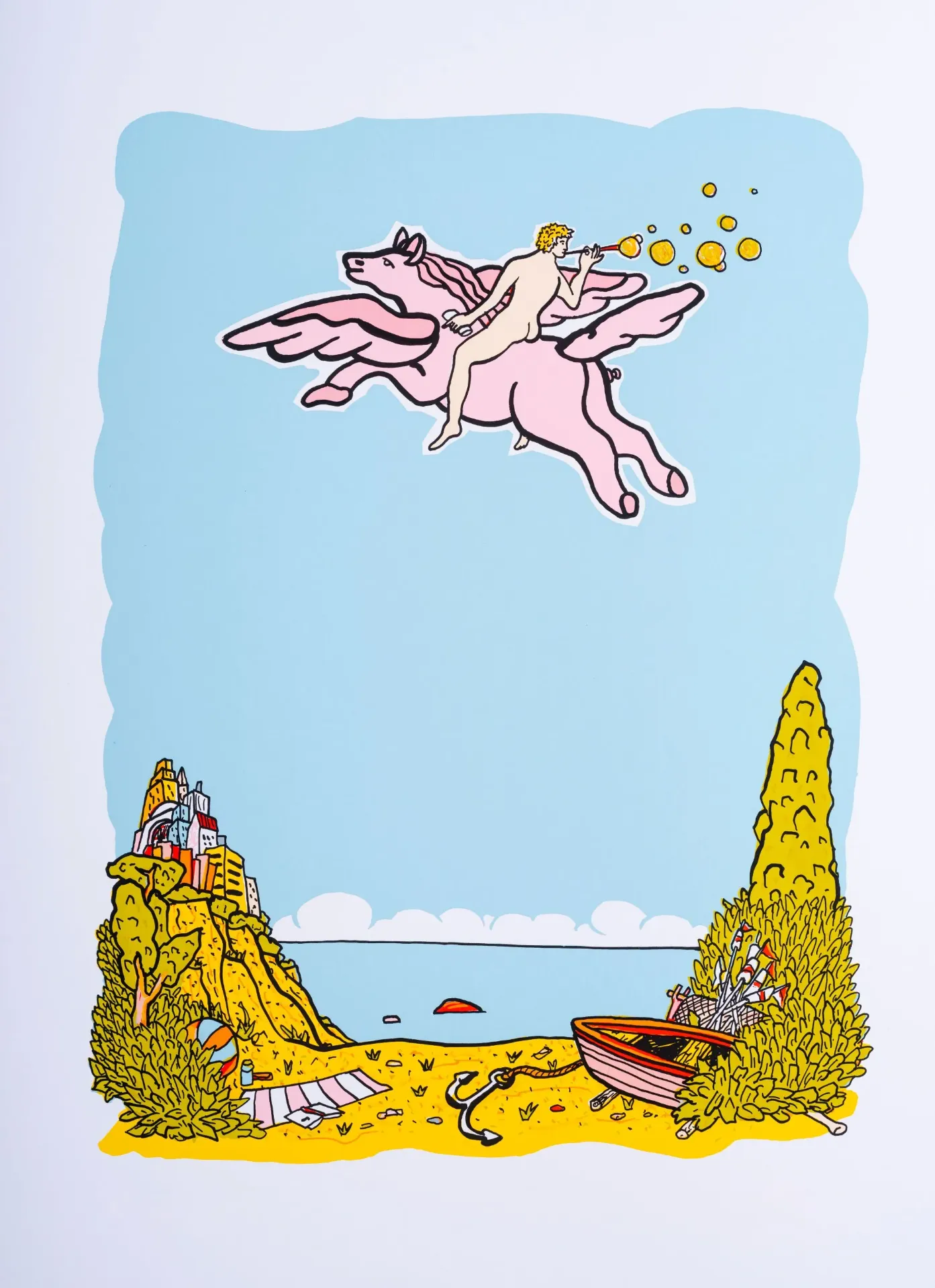 Moritz Götze (*1964): Pegasus (nach Schinkel) (Farbgrafik/ 2019, num. u. signiertes Blatt, Auflage: 50 Ex.)