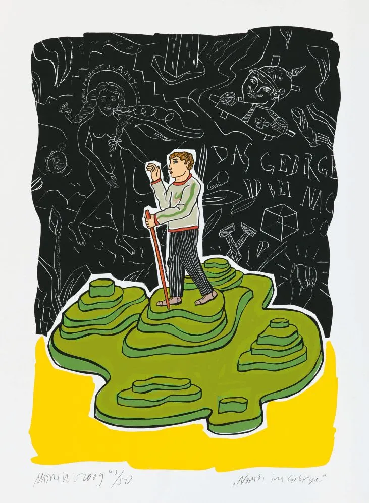 Moritz Götze (*1964): Nachts im Gebirge  - (Farbgrafik / 2009, num. u. signiertes Blatt, Auflage: 50 Ex.)