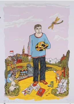 Moritz Götze (*1964): Selbst in Erinnerung an 1970 - (Farbgrafik/ 2023, num. u. signiertes Blatt, Auflage: 50 Ex.)
