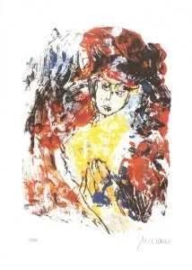 Frau mit Hut - (Farblithographie / 2017, num. u. signiertes Blatt, Auflage: 180 Ex.)