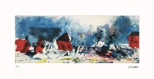 Winterliche Landschaft - (Farbradierung u. Aquatinta / 2019, num. u. signiertes Blatt, Auflage: 200 Ex.)