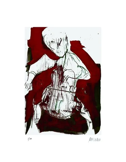 Cellospieler - (Giclée-Print / 2015, num. u. signiertes Blatt, Auflage: 180 Ex.)