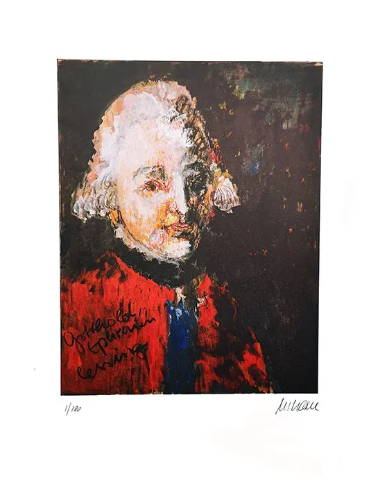 Gotthold Ephraim Lessing - (Farblithographie / 2019, num. u. signiertes Blatt, Auflage: 180 Ex.)