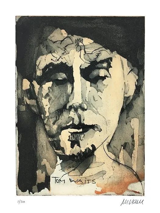 Tom Waits - (Farbradierung / 2018, num. u. signiertes Blatt, Auflage: 200 Ex.)
