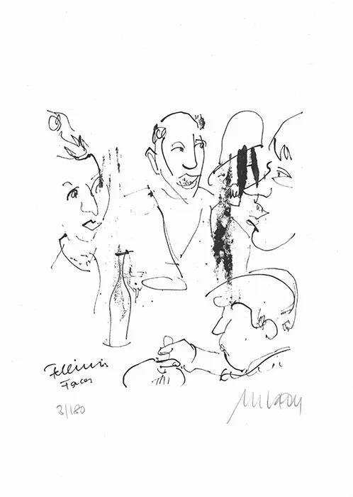 Fellinis Faces - (Lithographie / 2021, num. u. signiertes Blatt, Auflage: 180 Ex.)
