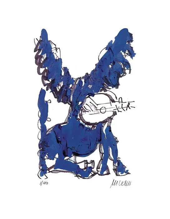 Pegasus mit Lautenspieler - (Farblithographie / 2020, num. u. signiertes Blatt, Auflage: 180 Ex.)