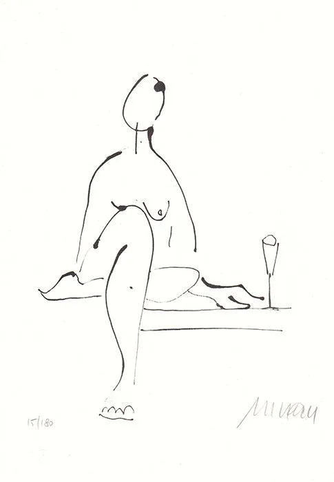Armin Mueller-Stahl: Akt mit Weinglas - (Lithographie / 2019, num. u. signiertes Blatt, Auflage: 180 Ex.)