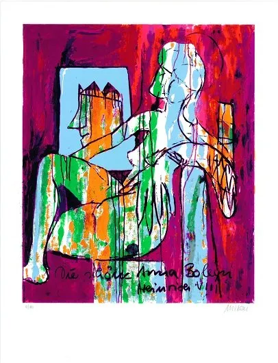 Anna Boleyn - Heinrich VIII. - (Siebdruck in acht Farben / 2018, num. u. signiertes Blatt, Auflage: 180 Ex.)