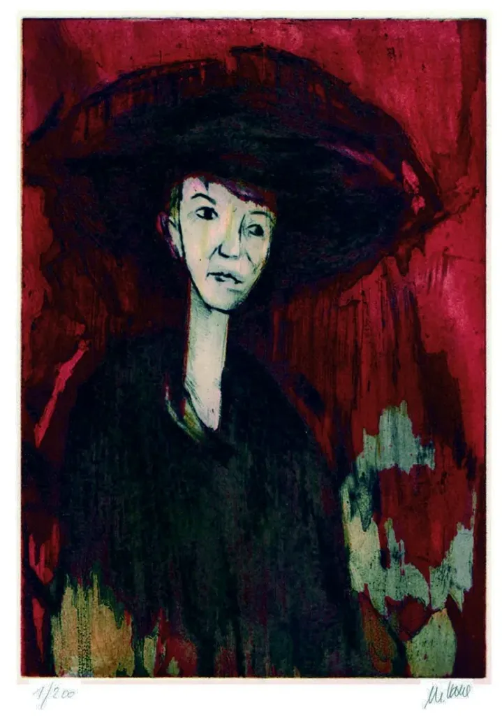 Grande Dame - (Farbradierung von drei Platten + BUCH: Venice - Ein amerikanisches Tagebuch / 2012, num. u. signiertes Blatt, Auflage: 200 Ex.)