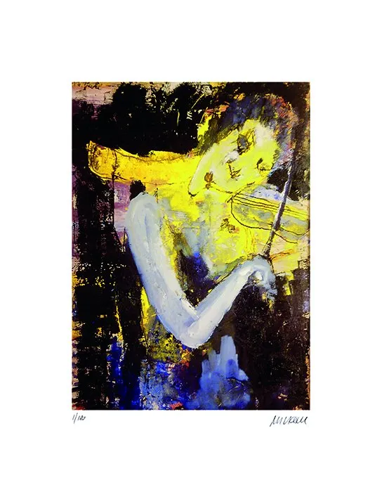 Geigerin in Gelb - (Giclée-Print / num. u. signiertes Blatt, Auflage: 180 Ex.)