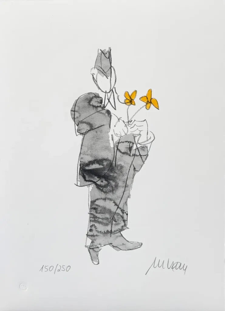 Armin Mueller-Stahl: ALLES GUTE in GELB- (Lithographie / 2013, num. u. signiertes Blatt, Auflage: 250 Ex.)
