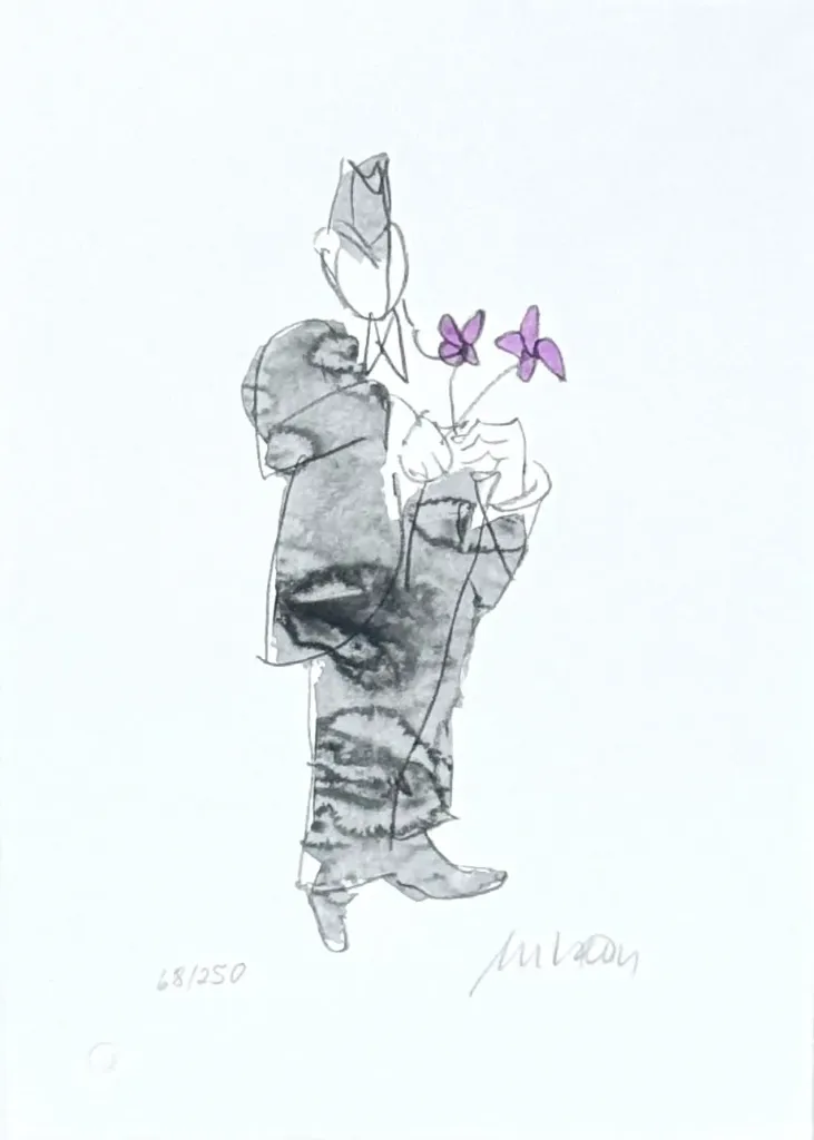 Armin Mueller-Stahl: ALLES GUTE in VIOLETT- (Lithographie / 2013, num. u. signiertes Blatt, Auflage: 250 Ex.)