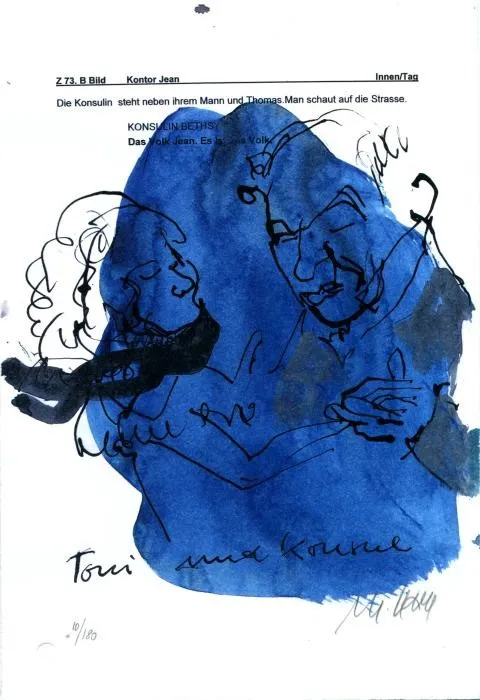 Tochter Tony und Vater Jean Buddenbrook - (Farblithographie / 2018, num. u. signiertes Blatt, Auflage 180 Ex.)