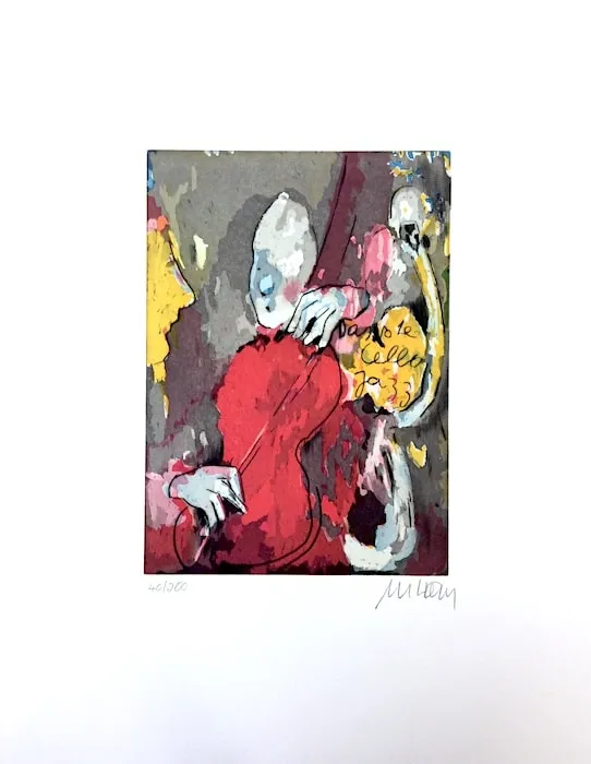 Das rote Cello - (Farbradierung / num. u. signiertes Blatt, Auflage: 200 Ex.)