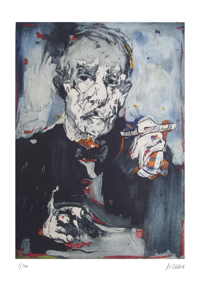 Selbst als Thomas Mann - / 2001 Farblithographie (Variante) / num. u. signiertes Blatt, Auflage: 120 Ex.)