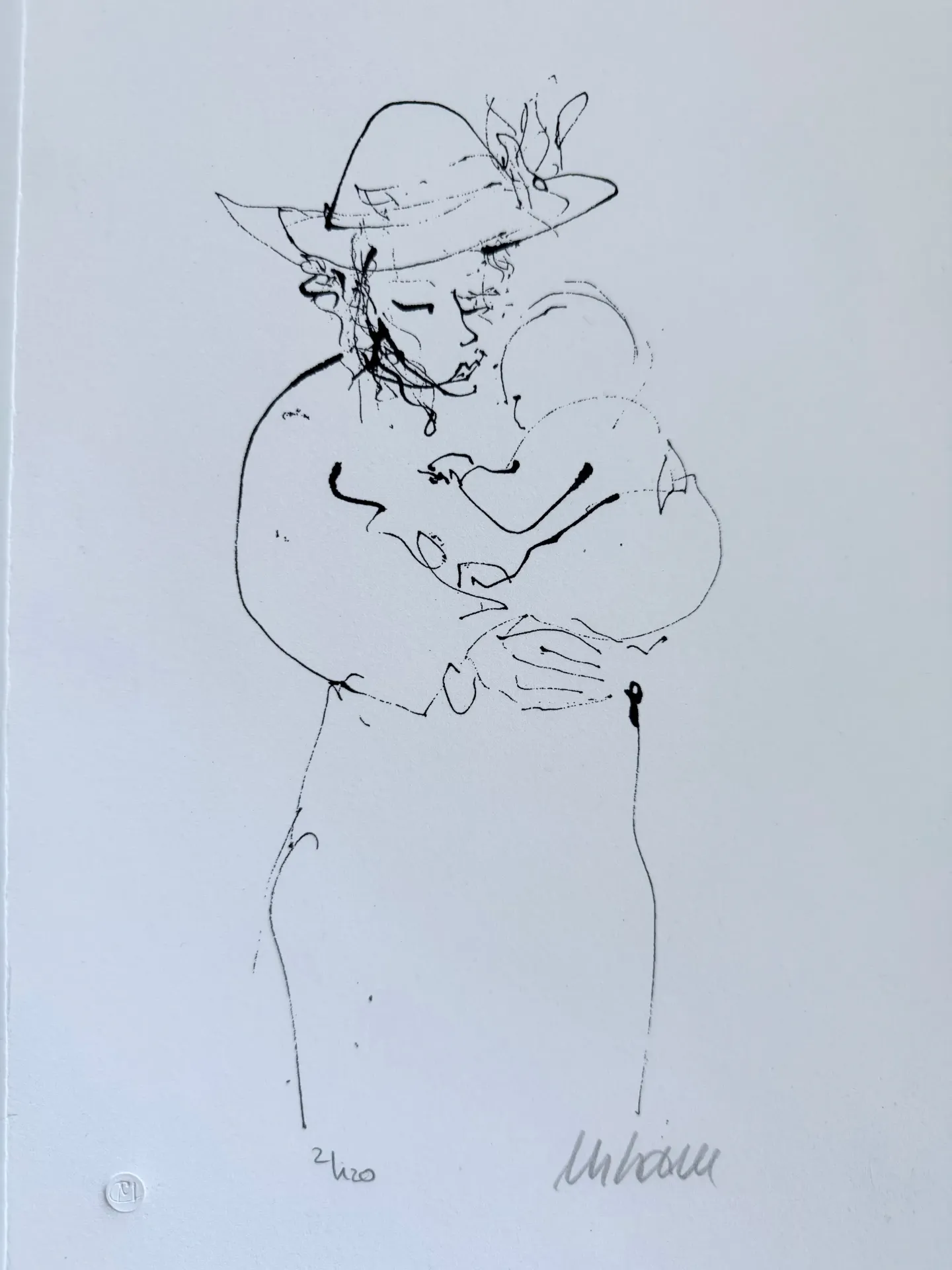 Behütet - (Lithographie / Vorzugsgraphik mit Buch "Portraits", num. u. signiertes Blatt, Auflage: 120 Ex.)