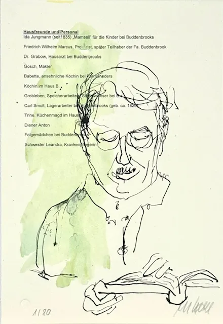 Heinrich Breloer - (Farblithographie auf Drehbuchtext 'Buddenbrooks'/ 2008, num. u. signiertes Blatt, Auflage 180 Ex.)
