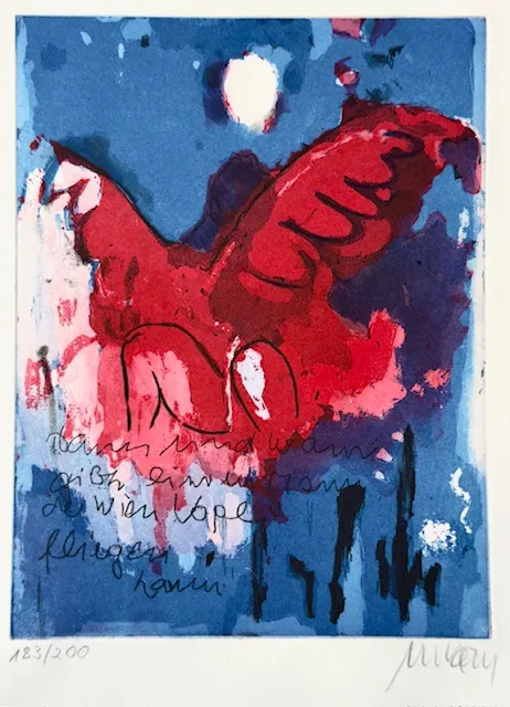 Der wien Vogel... - (Vorzugsgraphik mit Buch; Farbradierung / num. u. signiertes Blatt, Auflage: 200)