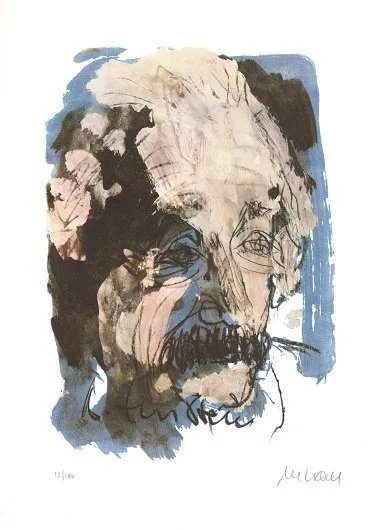 Armin Mueller-Stahl: Albert Einstein - (Farblithographie / 2018, signiertes Blatt, "epreuve d'artiste"-Druck)